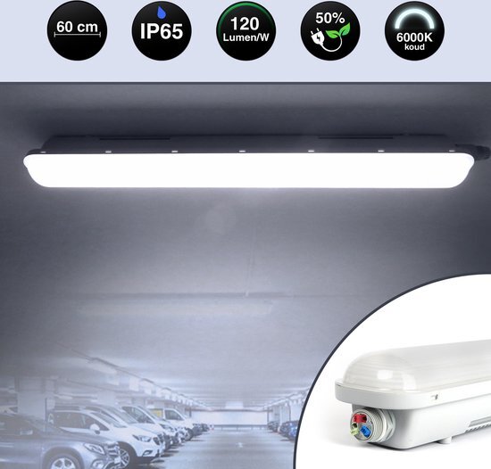 Solistech LED TL Buis Waterbestendig IP65 - Voordeel pack 2 Stuks - 60 cm - Koud wit 6000K - High Lumen - Geschikt voor buiten - Tri-proof - Vandaal bestendig - 24 watt