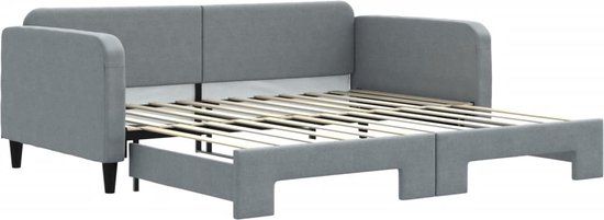 vidaXL Slaapbank met onderschuifbed 100x200 cm stof lichtgrijs