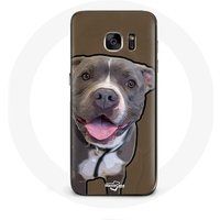 Maniacase Hoesje voor Samsung Galaxy S6 Hond Pitbull Wit Grijs