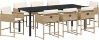 vidaXL 9-delige tuineetkamerset met kussens, beige, rotan, poly