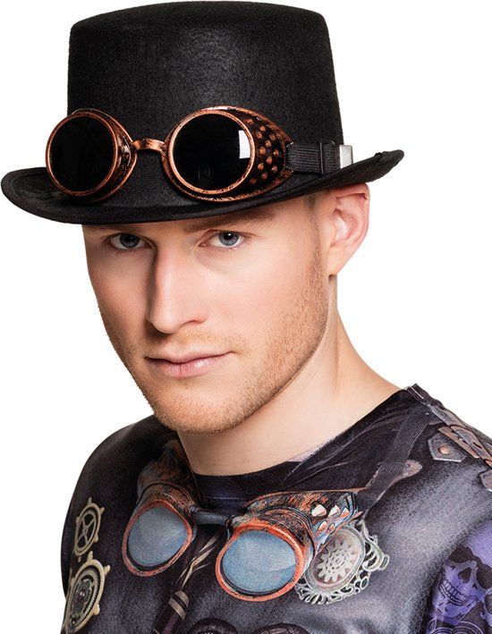 Generik Steampunk hoed met bril voor volwassenen - Verkleedhoofddeksel