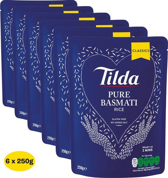 Tilda Pure Voorgestoomde Basmati Rijst - 6 x 250g - Glutenvrij - Vegetarisch