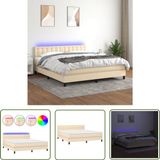 vidaXL Boxspring met matras kunstleer crèmekleurig 160x200 cm