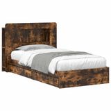 vidaXL Bedombouw met opslag Gerookt eiken 90 x 200 cm Bewerkt hout