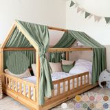 LILIMAUS Huisbed hemeltje met gouden details - bedhemel voor huisbed - 67,5 x 270 cm - mousseline katoen - groen