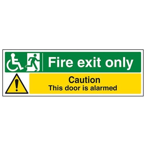 V Safety VSafety Wheel Chair Fire Exit Only/Door Alarmed Sign - 600mm x 200mm - Zelfklevende Vinyl