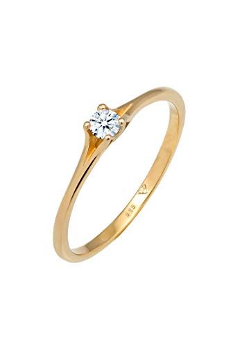Elli DIAMONDS Ring Dames Verlovingsring Vintage met Diamant (0.06 ct.) 585 Geel Goud