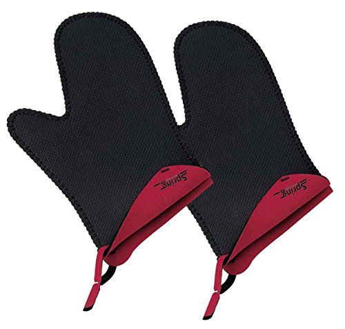 Spring Grips Ovenhandschoenen, hittebestendig neopreen, -40 ° tot 250 °C, antislip, universele maat, 23 x 15 cm, zwart, rood, set