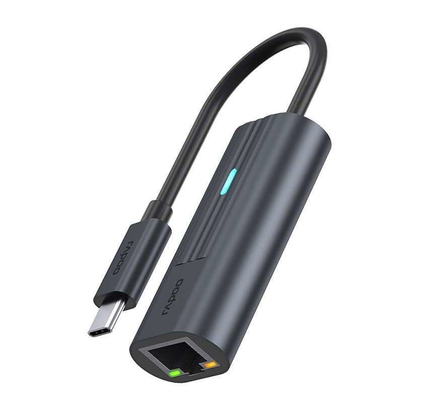 Rapoo USB-C naar RJ45 Gigabit Ethernet Adapter - Zwart