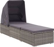 Prolenta Maison Exclusive - Ligbed met zonnescherm en kussens, gemaakt van polyrotan, kleur grijs