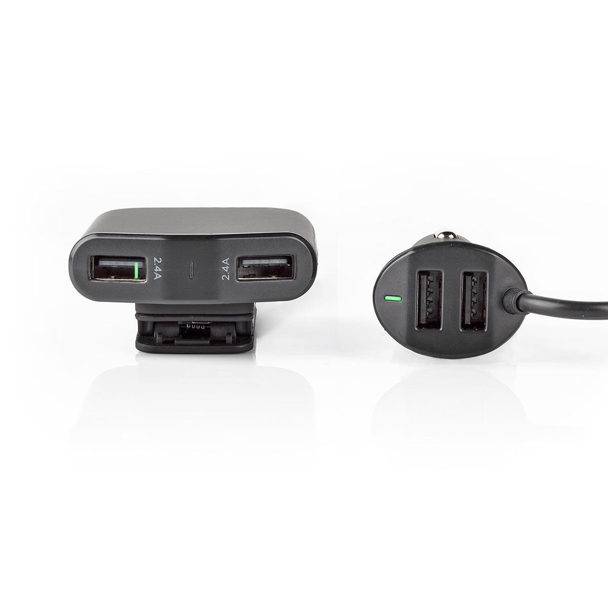 Nedis 48W USB Car Charger - 4 Ports - Black