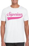 Bellatio Decorations Foute party t-shirt voor heren - Superieur - wit - glitter - carnaval/themafeest S