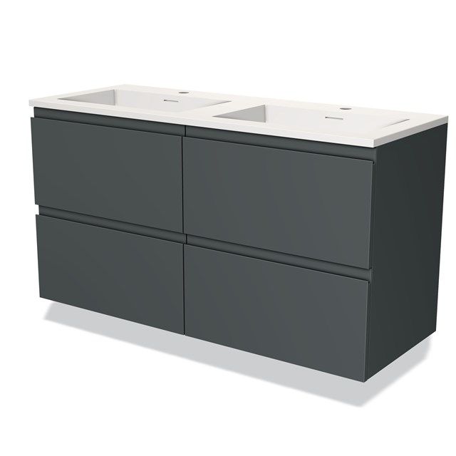 Maxaro Badkamermeubel 120cm Modulo Donkergrijs 4 Lades Greeploos Wastafel Solid Surface