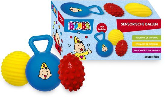 Bumba - Bijtspeelgoed - Sensorische ballenset - 3 type ballen - Voelen, horen en zien