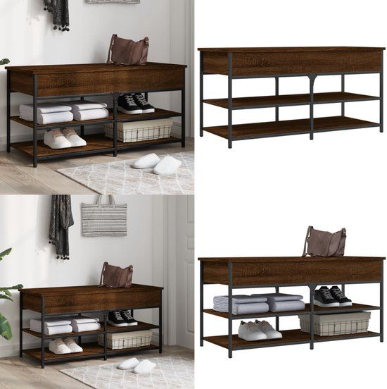 vidaXL Schoenenbankje 100x42,5x50 cm bewerkt hout bruin eikenkleur
