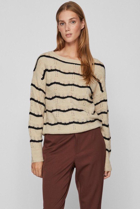 Vila Vipolana Glitter Knit Trui - Melange/black Stri - Maat L - Dames