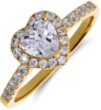 Lucardi Dames Zilveren goldplated ring hart met zirkonia - Ring - 925 Zilver - Goudkleurig - 19.50 / 62 mm