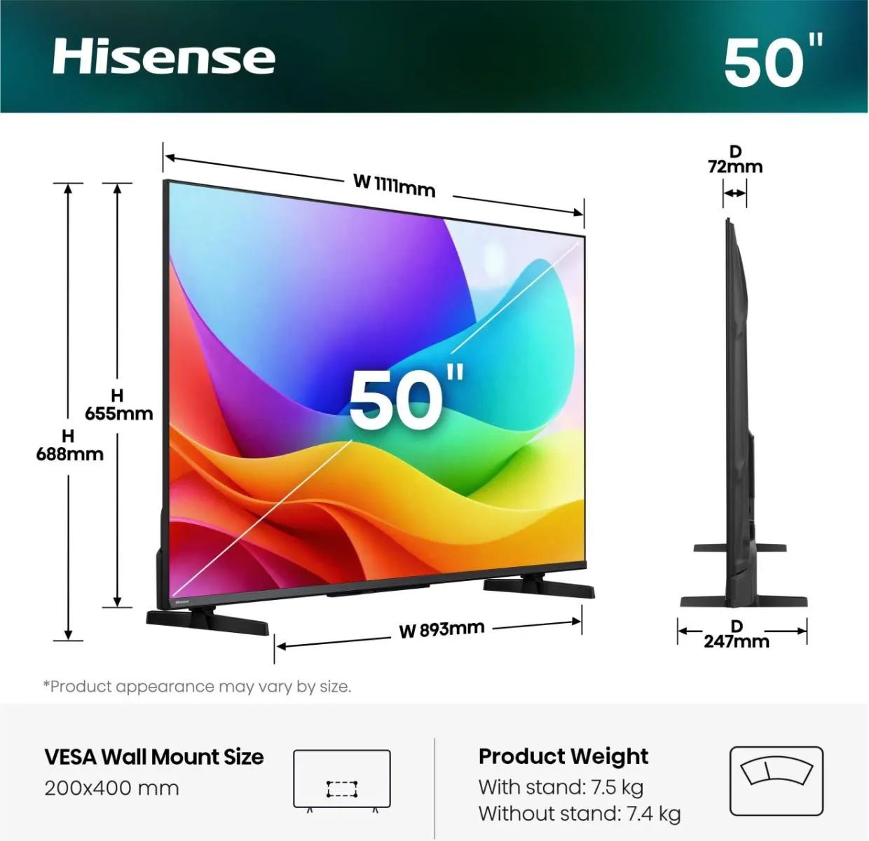 Hisense 50A59S / TV screen / 50 inch / 2023