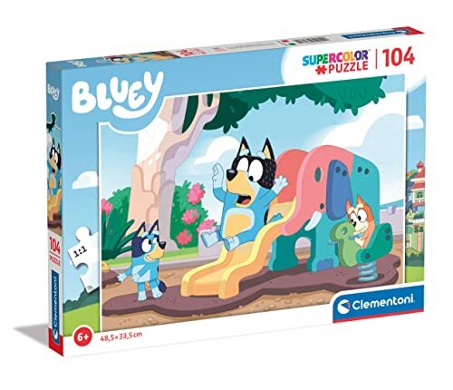 Clementoni - Bluey Supercolor puzzel-Bluey-104 stukjes, kinderen 6 jaar, puzzel cartoondieren, made in Italy, meerkleurig, 27171