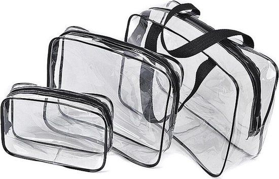 3-delige Transparante Toilettas Set - Organizer voor Reizen en Bagage - Heble®
