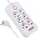 Maclean MCE391 W - Stekkerdoos, 6-polige verlengkabel 3m + 4xUSB, 110-240V AC 50/60Hz, 2,1A max 2500W - wit