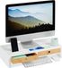 Relaxdays Monitorstandaard, 2 laden, pc-verhoging voor bureau, bamboe en MDF, wit/naturel