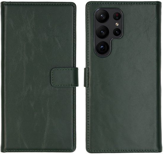 Selencia Echt Leren Bookcase voor de Samsung Galaxy S23 Ultra - Groen