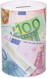 Concorde Spaarpot Blik Euro Biljetten - Gekleurd - 10 x 15 cm