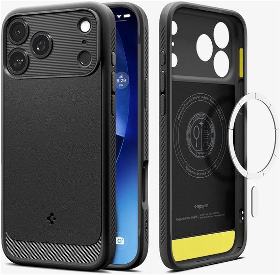 Spigen Rugged Armor MagFit Hoesje voor Apple iPhone 17 Pro - Back Cover Compatibel met MagSafe - Matte Zwart