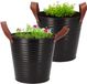 DK Design Pot/seau en cuir - 2x - zinc - noir - D20 x H19 cm