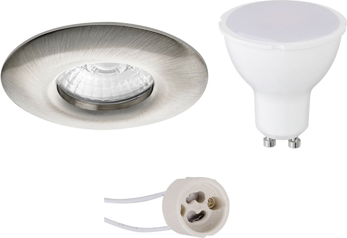 Qualu LED Spot Set - Proma Luno Pro - Waterdicht IP65 - GU10 Fitting - Dimbaar - Inbouw Rond - Mat Nikkel - 6W - Warm Wit 3000K - Ø82mm