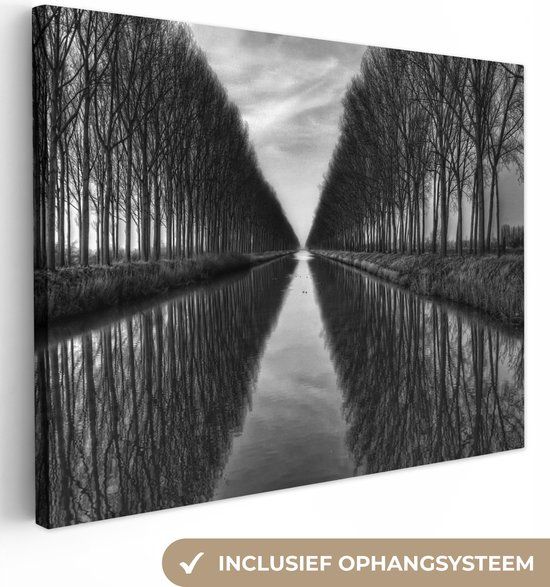 OneMillionCanvasses Canvas schilderij - Water - Bomen - Landschap - Zwart - Wit - 40x30 cm