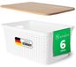 Novaliv Set van 6 Opbergboxen met Houten Deksel, 14 Liter, Wit Rotan Design