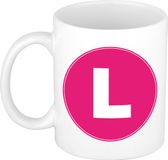 Bellatio Decorations Shoppartners Bv Koffie mok met de letter L - beker - roze - 300 ml