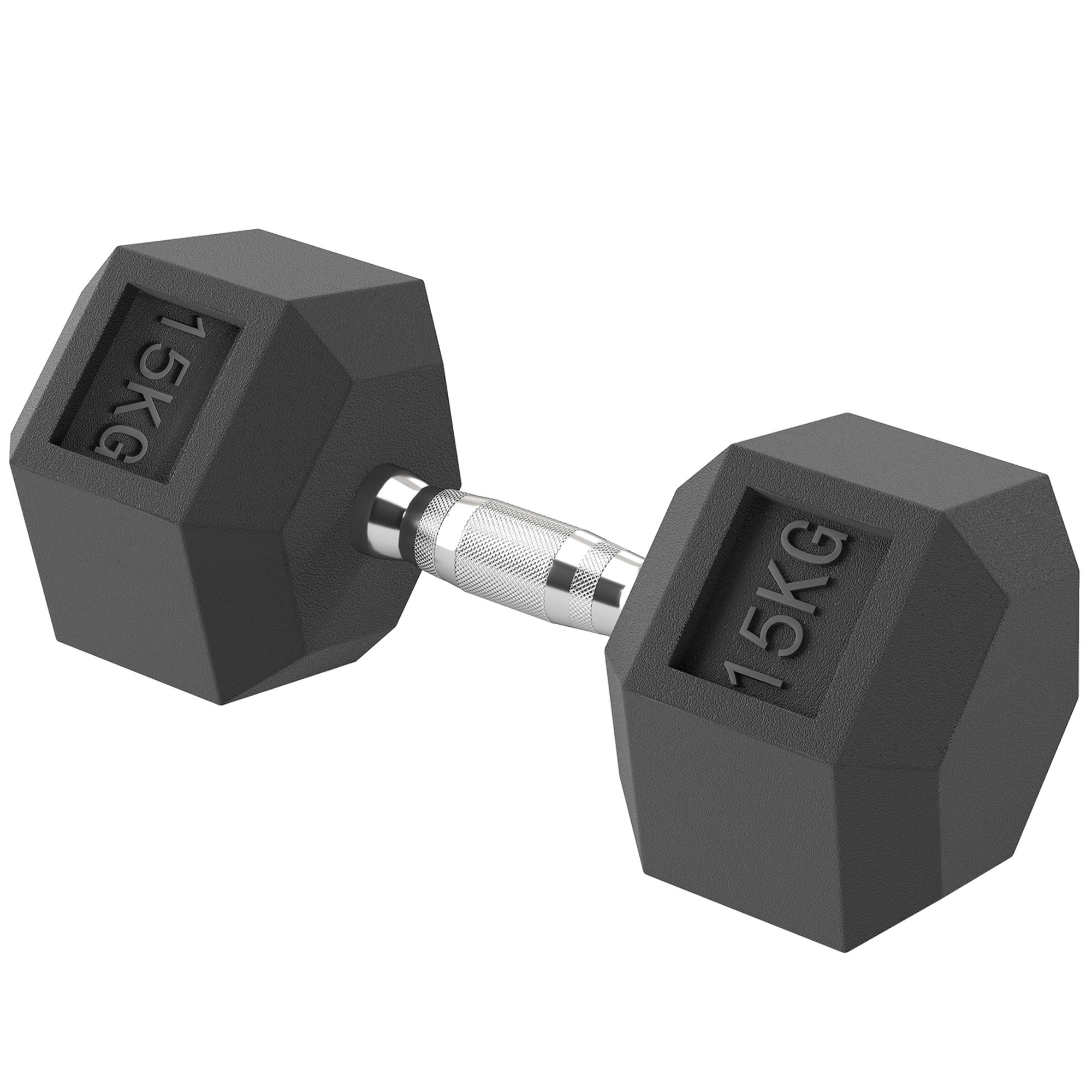 Homcom Hexagonal Dumbbell 15kg with Black and Silver Metal Rod