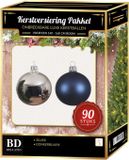 Kaemingk B.V. Set de boules de Noël 90 pièces pour arbre de 150 cm - Argent avec décorations de Noël bleu foncé