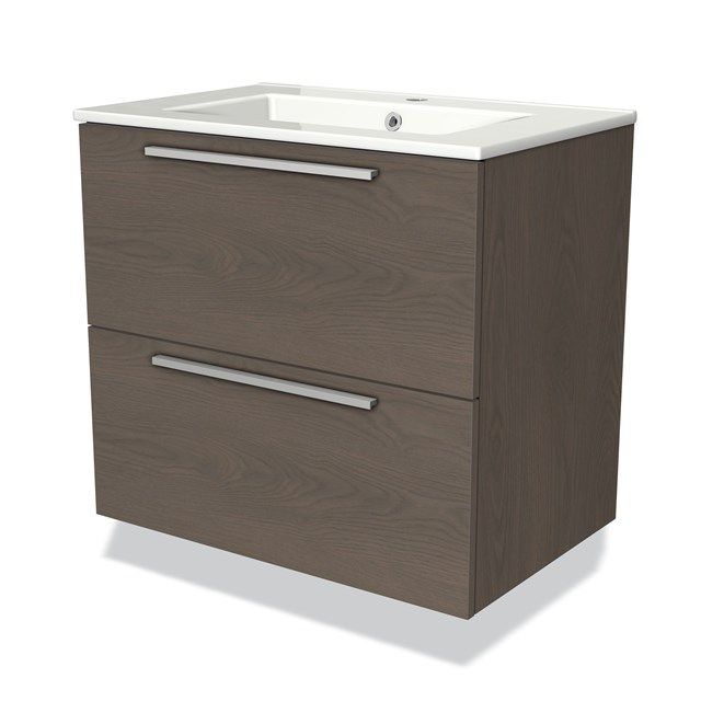 Maxaro Badkamermeubel Modulo 70cm Donkerbruin Eiken 2 Lades Keramiek