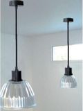 TIBELEC Hanglamp zwart metaal E27 60W & zwarte stoffen draad
