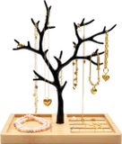 Galeara design Sieradenhouder zwart metaal - Sieradenboom met houten voet - Sieradenstandaard kettingen ringen armbanden FURO
