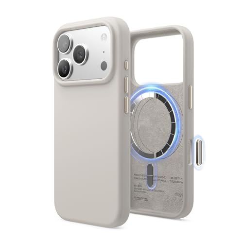 elago Magnetisch Siliconen Hoesje Compatibel met iPhone 17 Pro – MagSafe Compatibel, Premium Vloeibaar Siliconen Materiaal, Beschermhoesje, Schokbestendig & Slank Ontwerp (Stone)