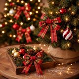 Decoris Kerst strikjes - 12 stuks - rood - geruit - 10 cm