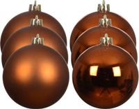 Decoris Kerstballen - 6 stuks - 8 cm - Koper/Cognac Bruin - Kunststof