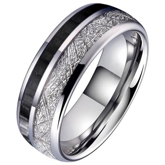 TJ Tom Jaxon Wolfraam heren ring Carbon Vermiculiet Inlay-21.5mm
