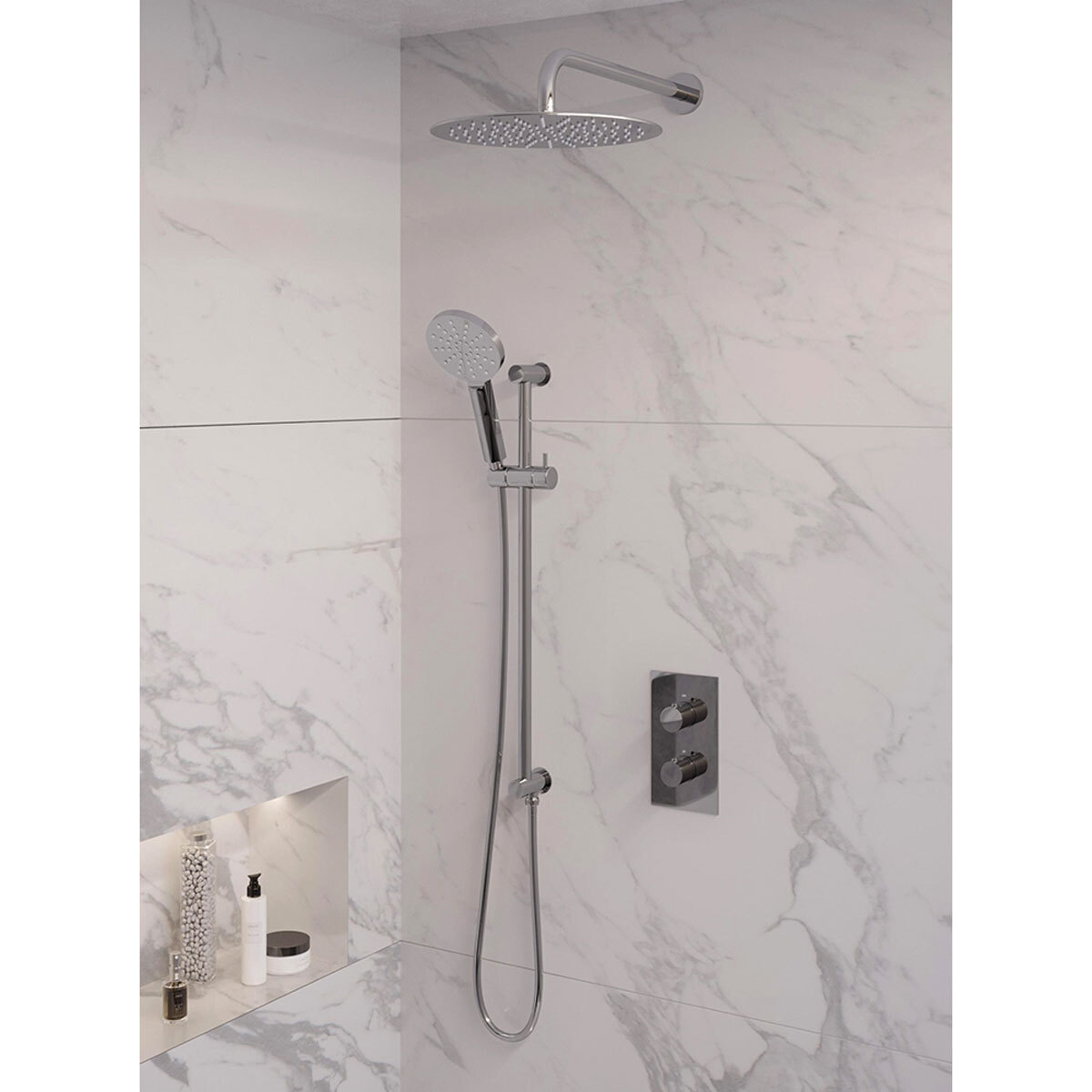 Brauer Regendoucheset 46 Inbouw Muur Chrome Edition 30cm Rond Glans Chroom 2 Greeps 3-weg met Thermostaatkraan Glijstang en Handdouche