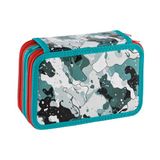 Favorit Pennenetui met 3 vakken voor school, met schrijfwaren, 20 x 13 x 7,5 cm, camouflage-groen