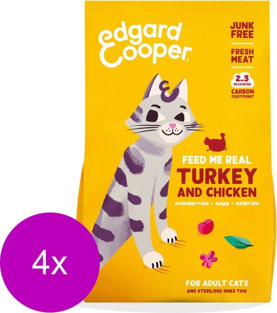 4x Edgard & Cooper Kattenvoer Adult Kalkoen - Kip 2 kg - 8 kg