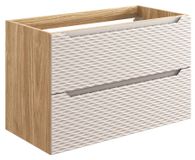 Meuble bas pour lavabo, 90 cm de large, 2 tiroirs, chêne huilé, effet 3D beige