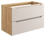 Meuble bas pour lavabo, 90 cm de large, 2 tiroirs, chêne huilé, effet 3D beige