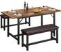 Set de salle à manger pour 4-6 personnes - Table à manger extensible de 160 cm avec 2 bancs - Gain de place, idéal pour les petits espaces - Rectangulaire - Cadre en métal - Marron foncé