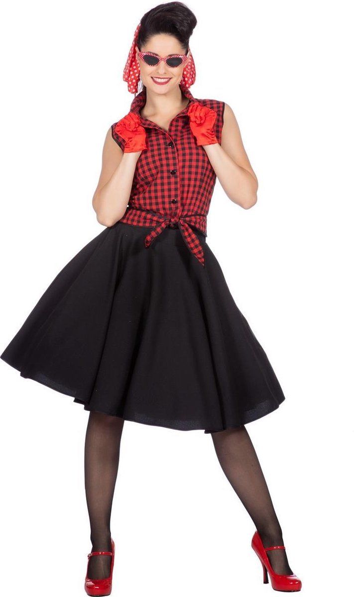 Wilbers Rock & Roll Kostuum Rockabilly Rode Rizzo Vrouw Maat 40